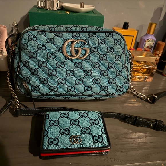 Gucci Handbags - EUC Gucci Marmont Blue Women's Bag with matching wallet bundle